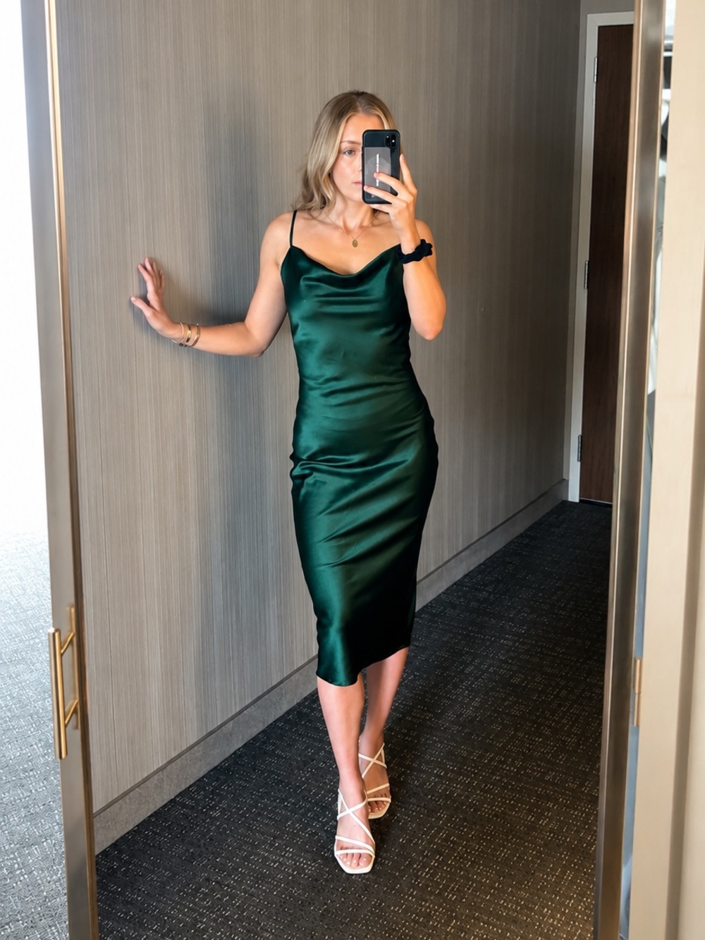ASPEN MIDI DRESS - EMERALD GREEN SATIN SLIP DRESS